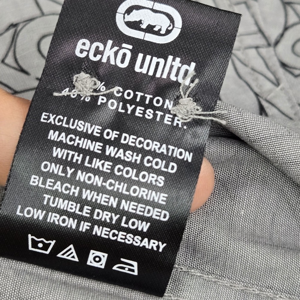 Ecko‎ Unltd. Men Button Up Shirt S Gray Graphic Print Logo - Picture 7 of 11
